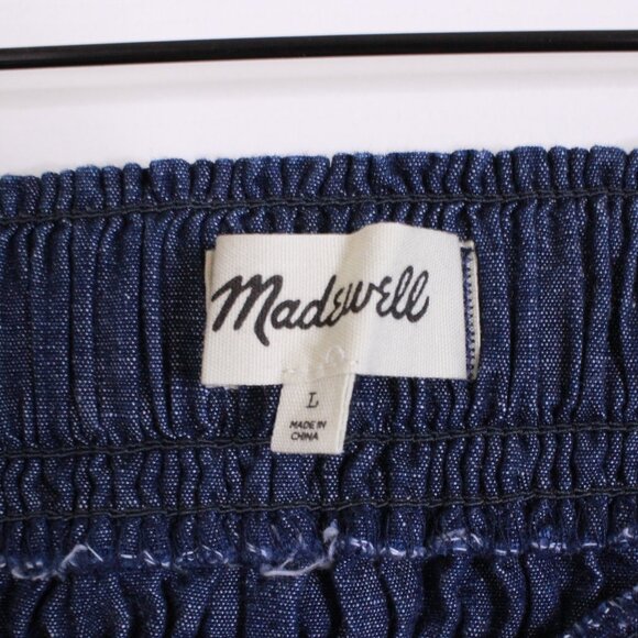 Madewell Smocked-Waist Denim Midi Skirt In Rinse Wash Size Large - Picture 3 of 10